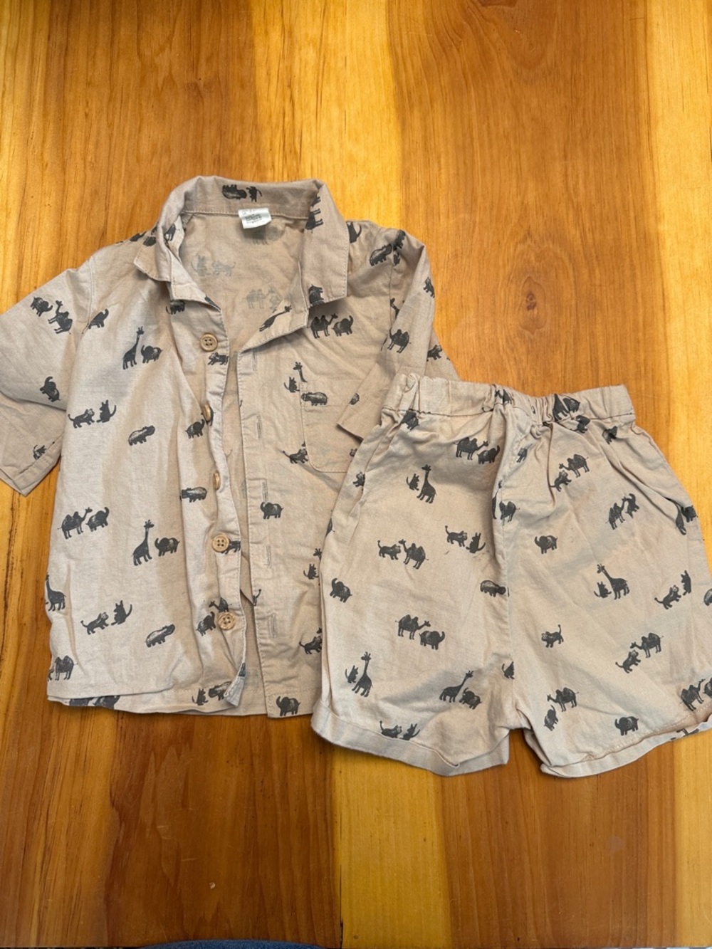 H&M Beige Kids Matching Set with Dark Animal Prints
